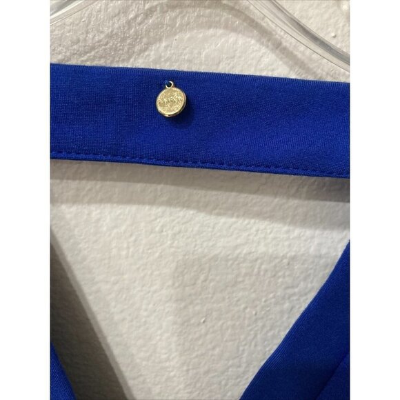 Harlyn size medium fit flare short blue party dress cut out V-back scoop neck - Picture 7 of 9